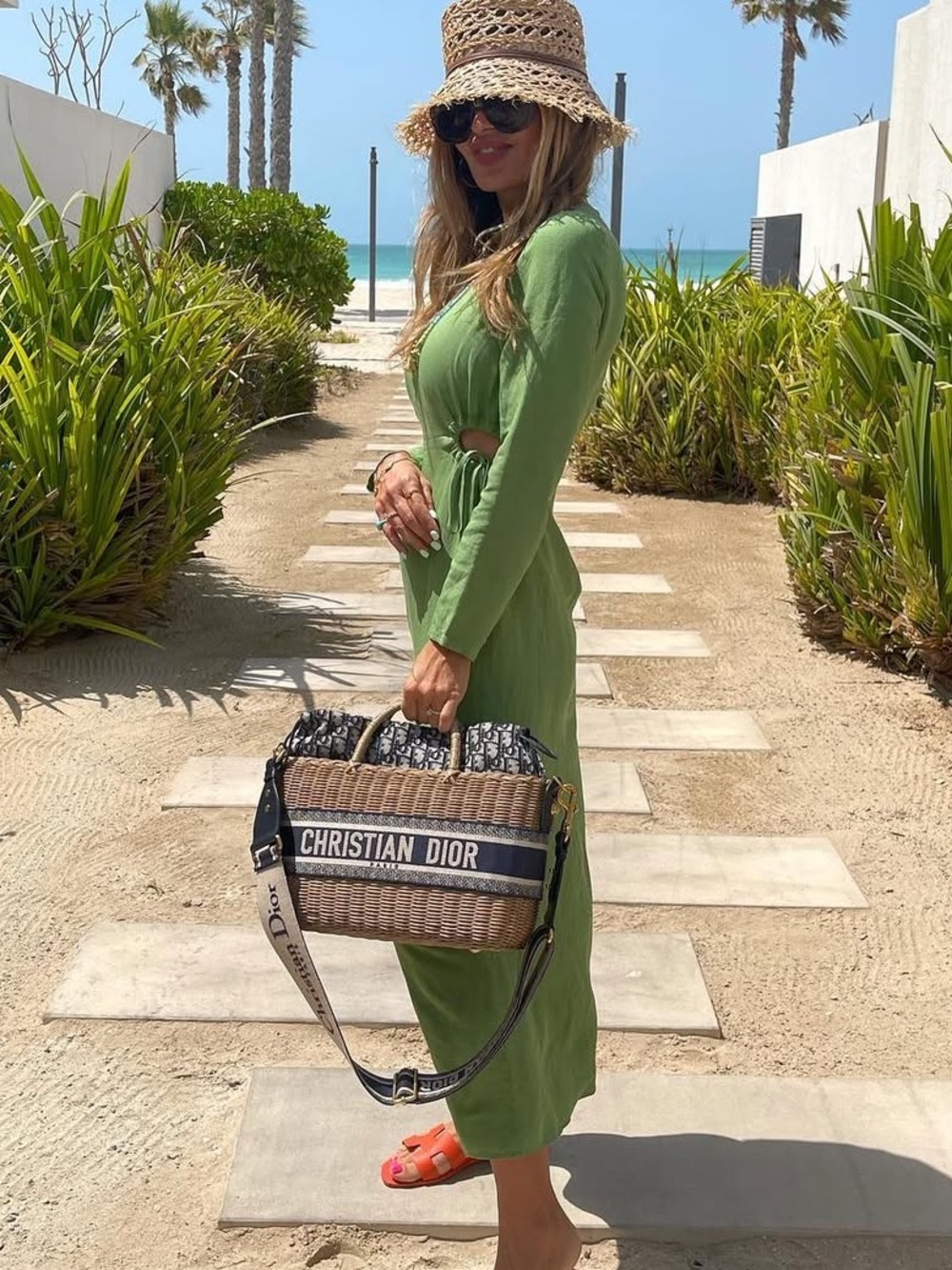 Zara Green Long Sleeve Cutout Midi Dress 💯 linen